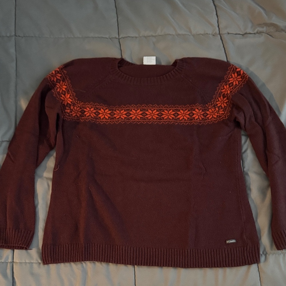 Columbia Women's Sweater with Red and Brown Design